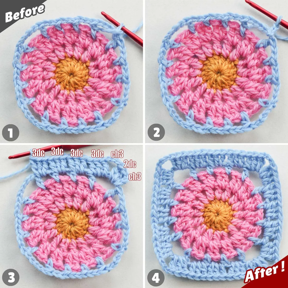 Free Circle Granny Square Pattern with a Flower Center — photo 3