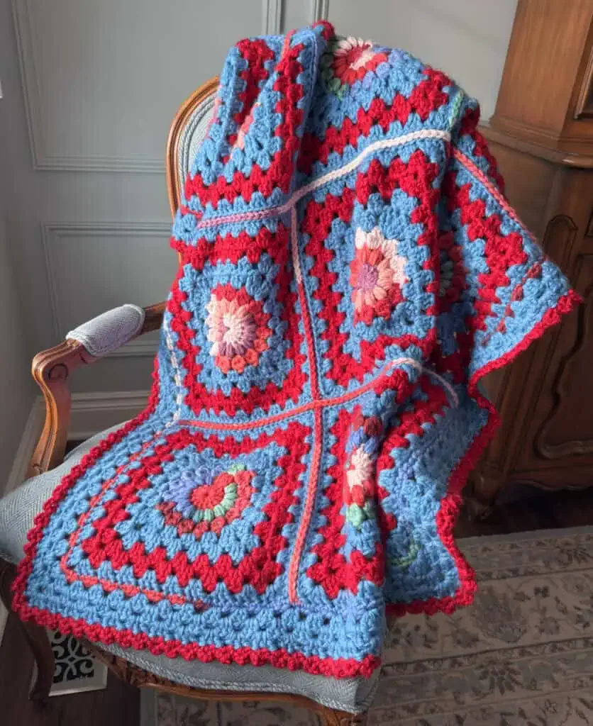 Sunburst Revival Scrap Afghan — Free Puff Stitch Granny Square Blanket — photo 2
