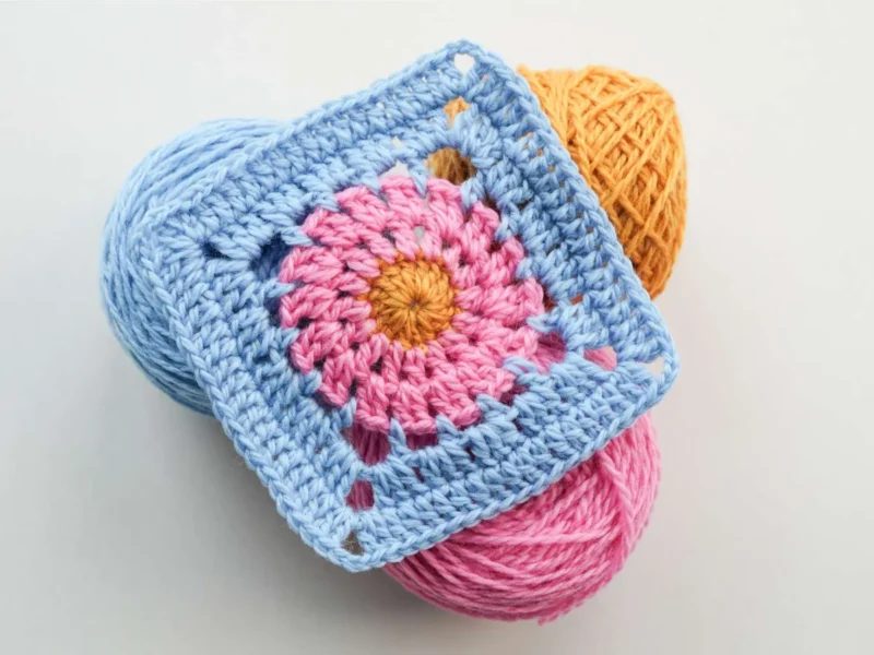 Circle Granny Square Pattern with a Flower Center