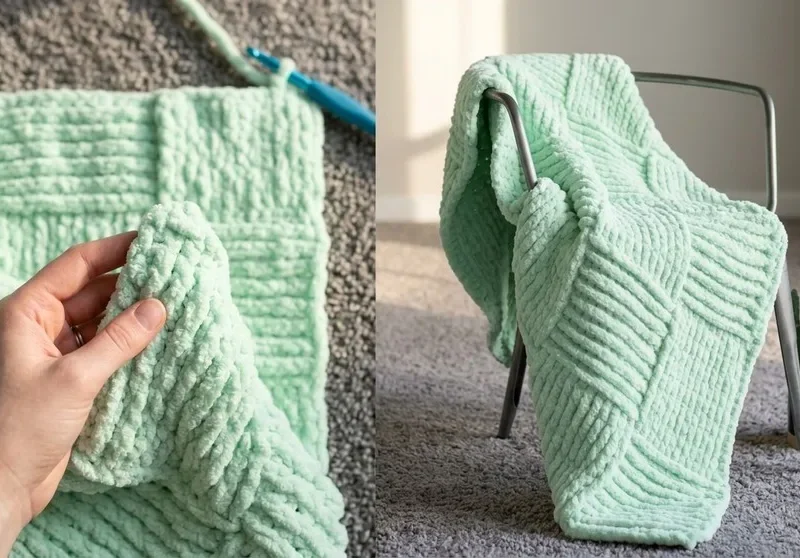 Crochet Velvet Plus Basket Weave Throw