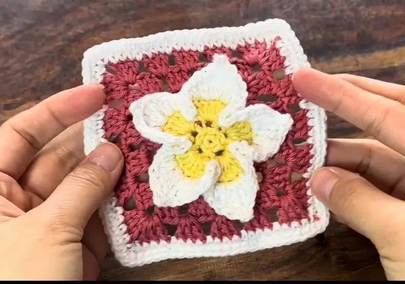 3D Frangipani Flower Granny Square Crochet Pattern