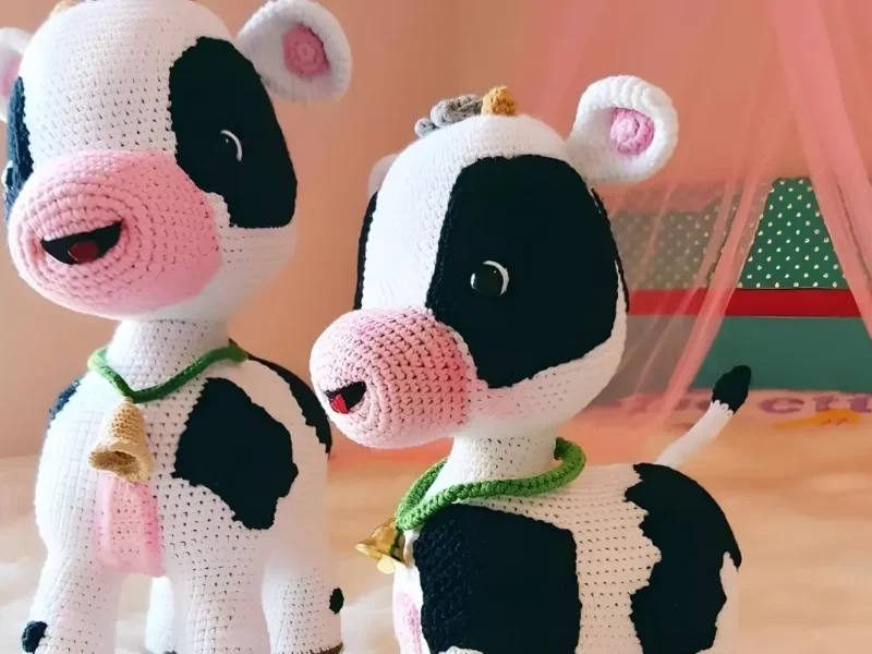 Amigurumi baby calf with patches, horns and ears