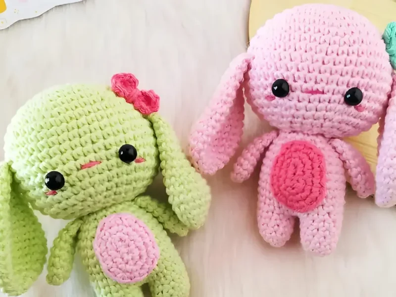 Amigurumi bunny pattern with safety eyes and floppy ears