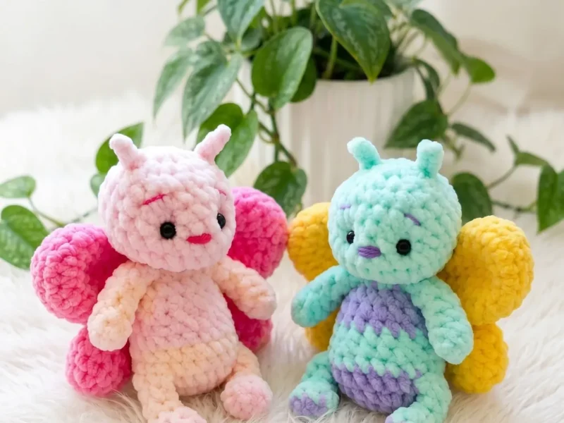Chenille butterfly baby amigurumi pattern with rattle wings