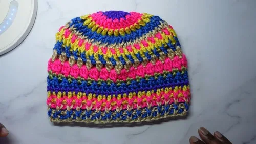 Scrap yarn color burst crochet hat pattern