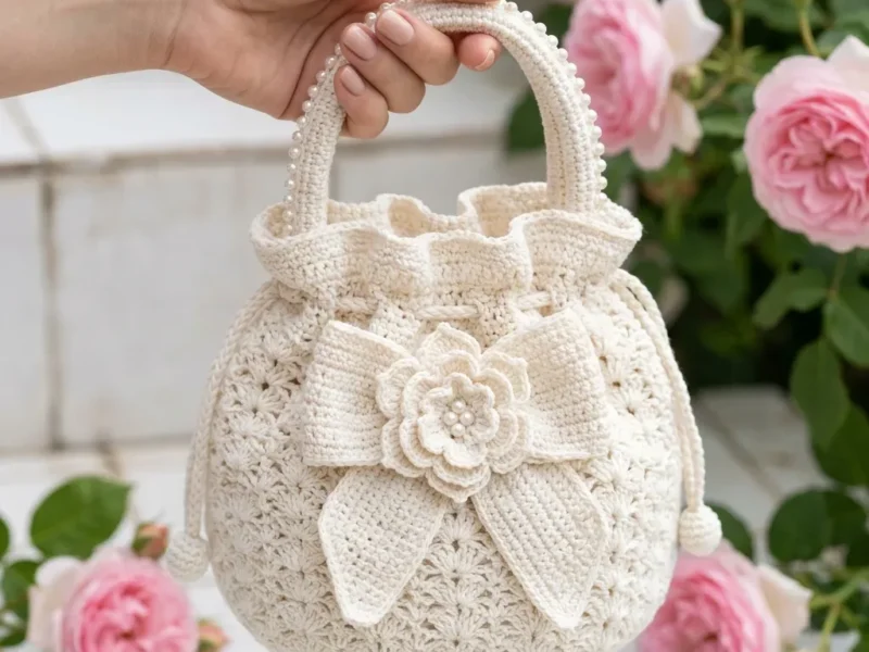Cream Lace Wedding Bow Purse Crochet Pattern