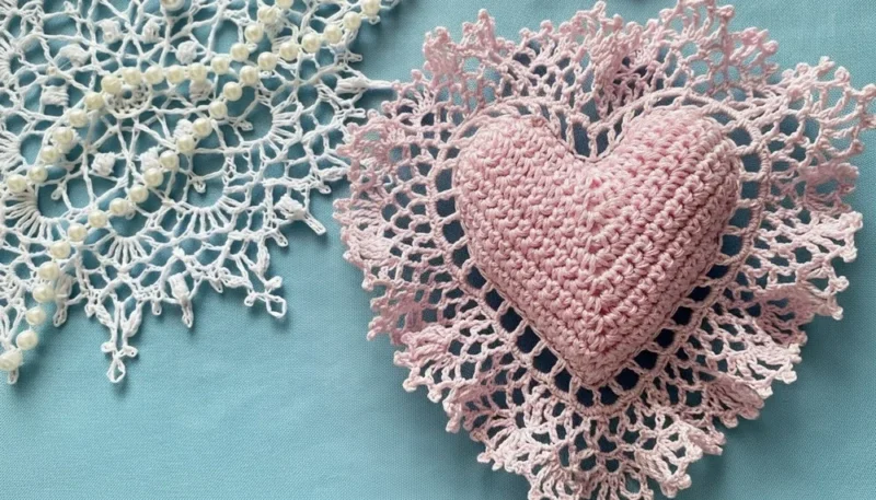 Lace-edged crochet heart sachet pattern for gifting — photo 2