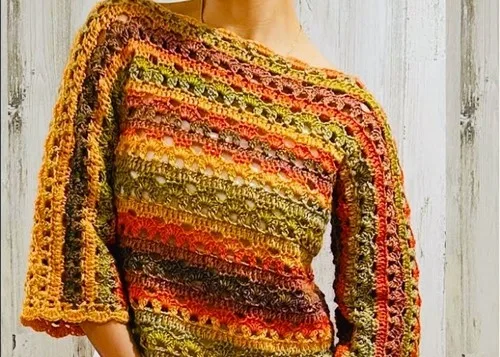 Textured crossed stitch sweater with arch rows