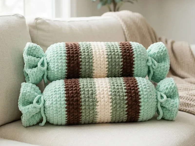 Mint chocolate candy wrapper bolster pillow pattern