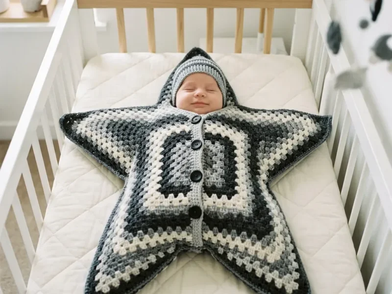 Monochrome Grey Star Swaddle Free Crochet Pattern