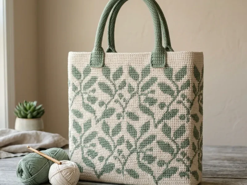 Sage leaf trellis market tote crochet pattern