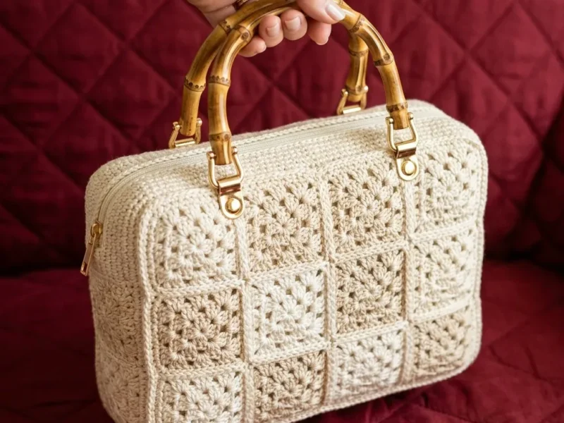 Structured cream granny square box bag pattern
