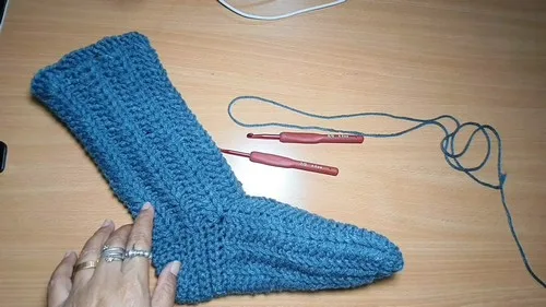Toe up crochet socks in a solid color