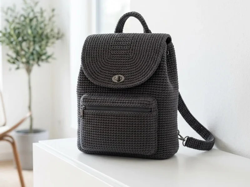 Charcoal gray modern crochet backpack pattern