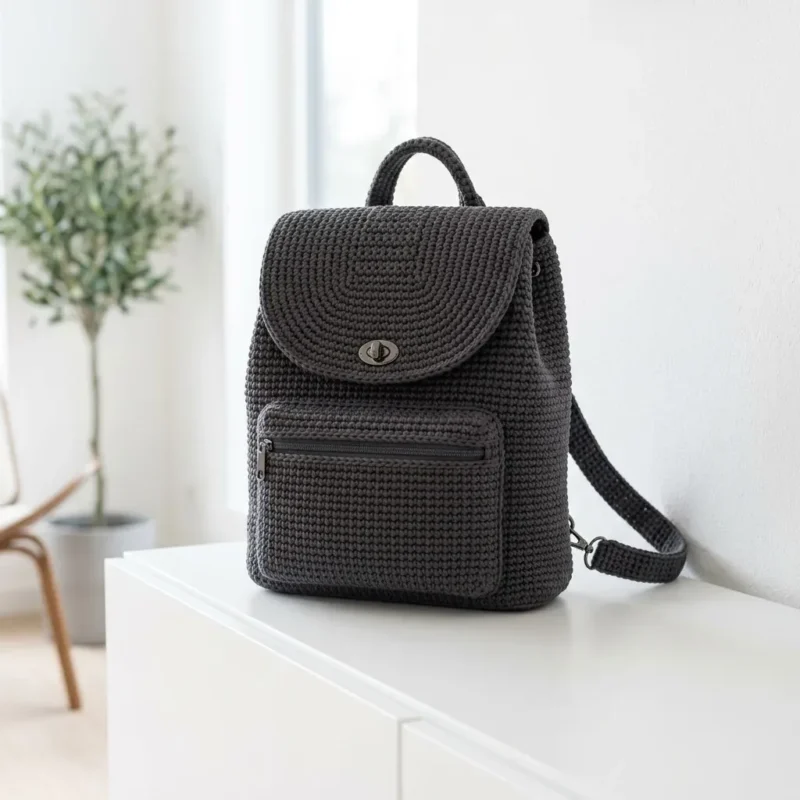 Charcoal gray modern crochet backpack pattern — photo 2