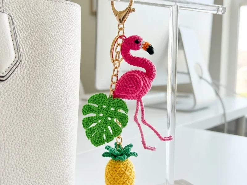 Flamingo, pineapple and monstera leaf charm trio pattern