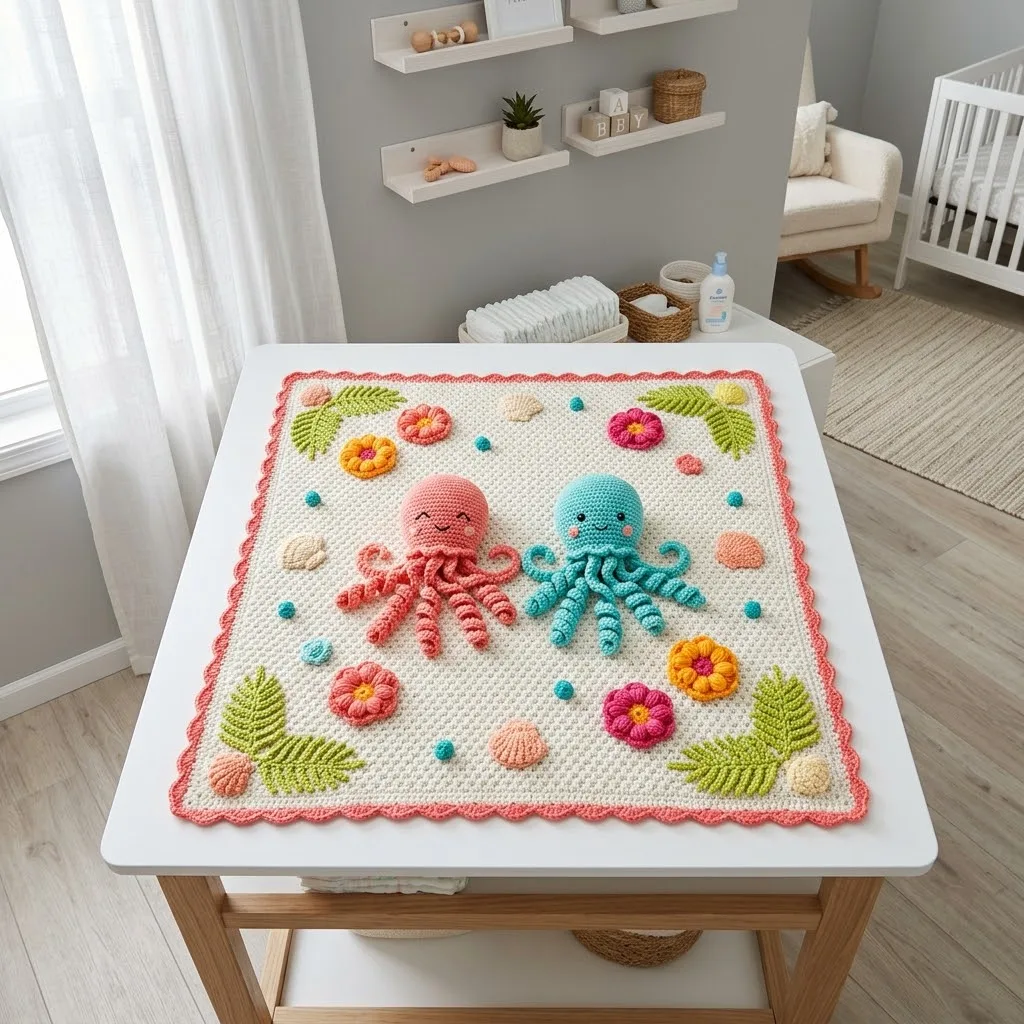 Crochet Thread Edging Patterns Tropical octopus baby blanket crochet pattern with appliqués – free ...