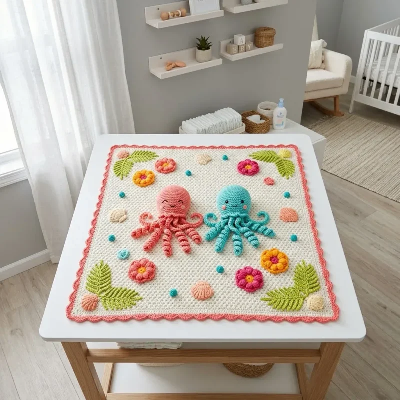 Tropical octopus baby blanket crochet pattern with appliqués – free ...