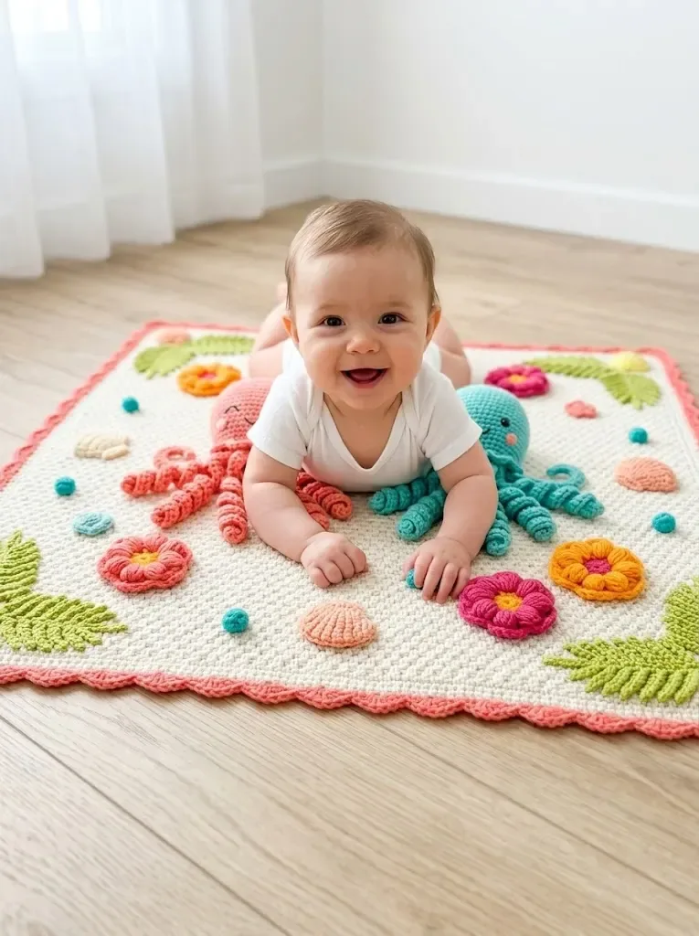 Tropical octopus baby blanket crochet pattern with appliqués – free ...